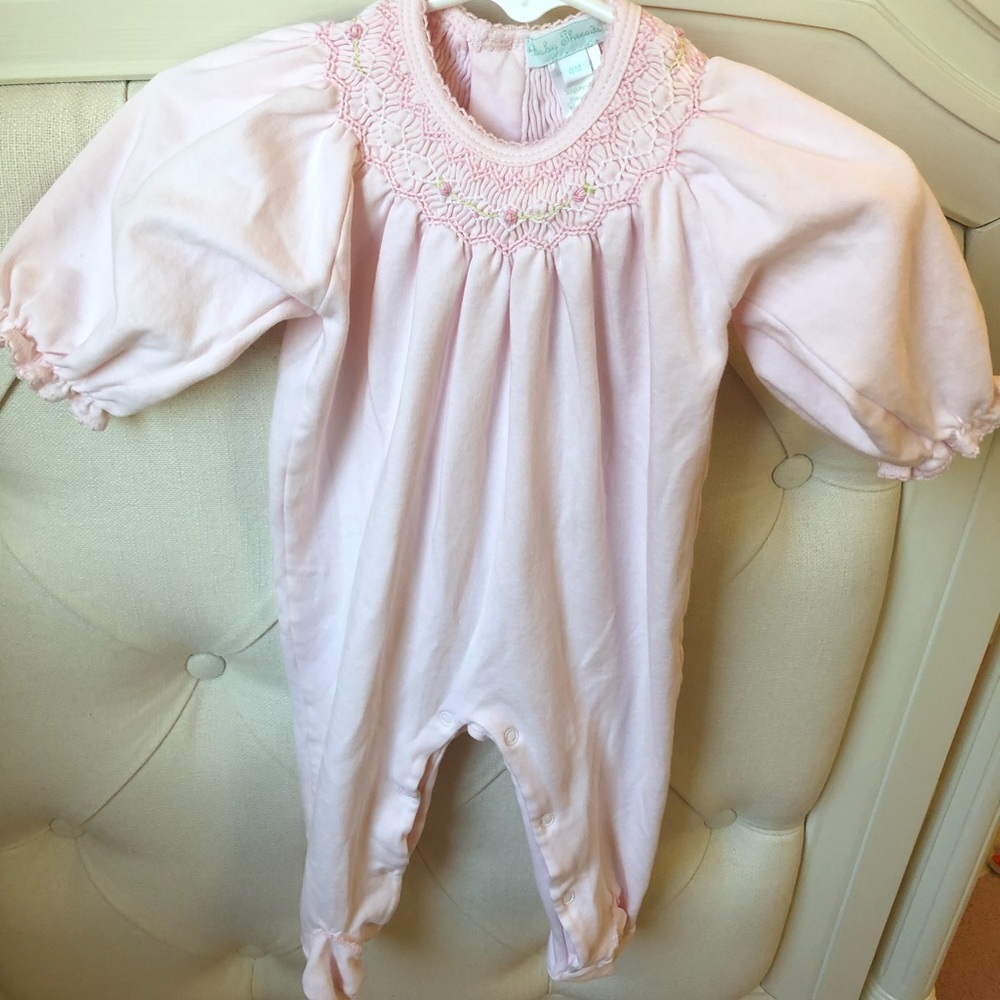 Baby Threads brand pale pink smocked one piece